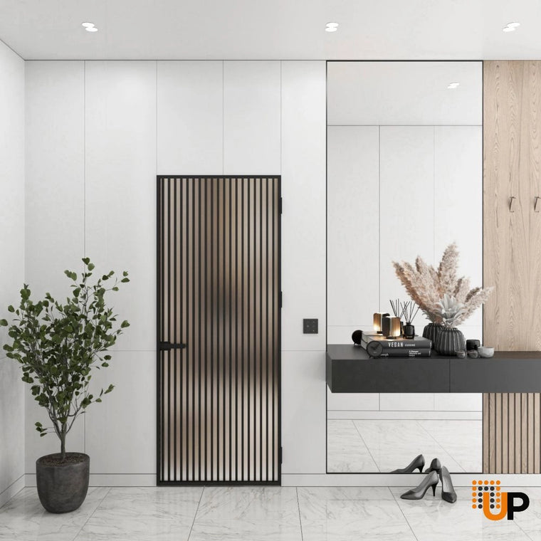 Single Aluminum Glass Swing Modern Aluminum Swing Door with Frosted Glass | Lumo 1902 Black