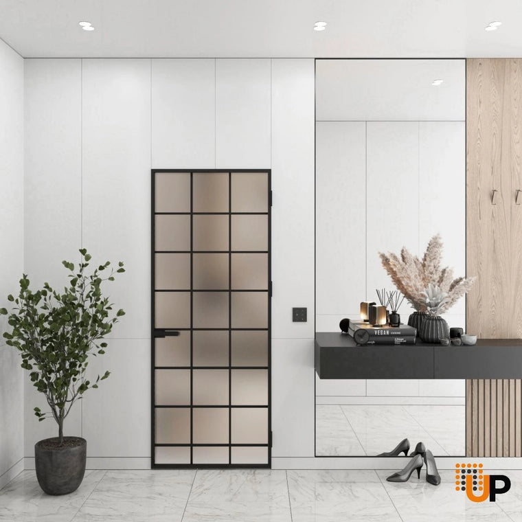 Single Aluminum Glass Swing Modern Aluminum Swing Door with Frosted Glass | Lumo 1904 Black