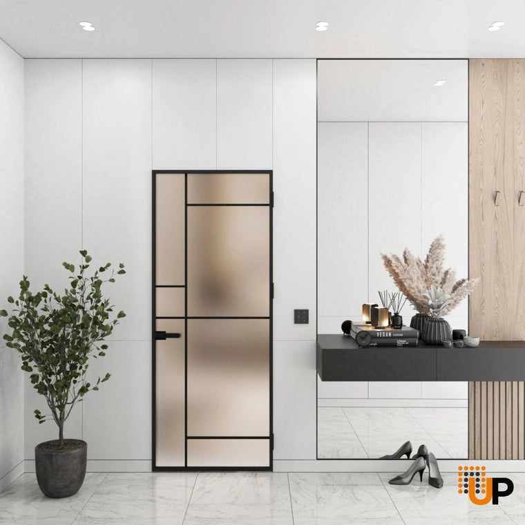 Single Aluminum Glass Swing Modern Aluminum Swing Door with Frosted Glass | Lumo 1909 Black