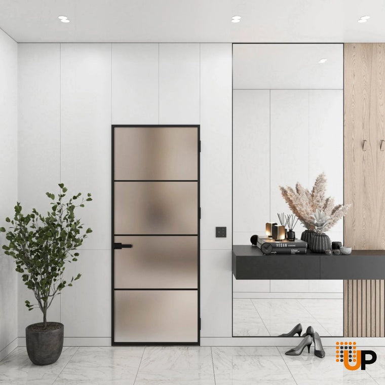 Single Aluminum Glass Swing Modern Aluminum Swing Door with Frosted Glass | Lumo 1913 Black