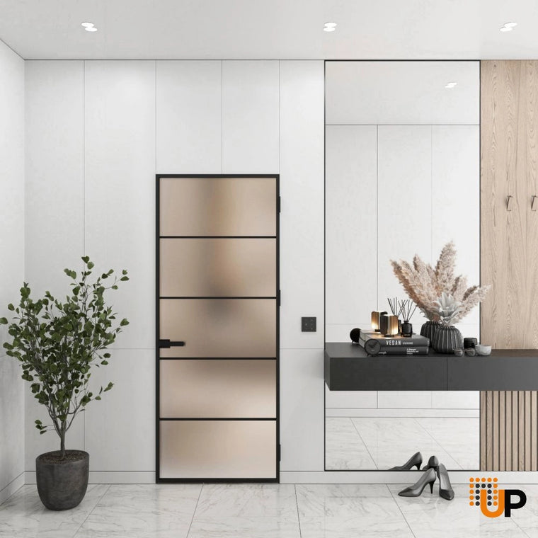 Single Aluminum Glass Swing Modern Aluminum Swing Door with Frosted Glass | Lumo 1914 Black