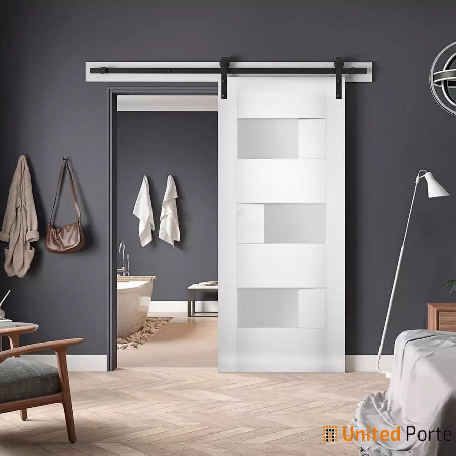 Modern Barn Door with Opaque Glass | Solid Panel Interior Doors | White Silk | 6933