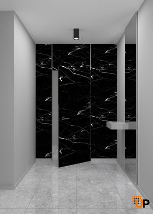 Invisible Solid Hidden Door with Handle | Modern Frameless Doors | Pietra and Nero Marquina | Buy Doors Online