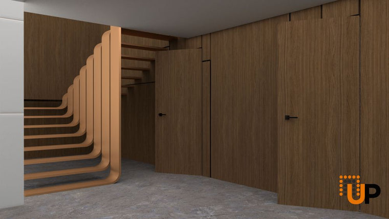 Invisible Solid Hidden Door with Handle | Modern Frameless Doors  | Walnut and Noce | Planum 0010