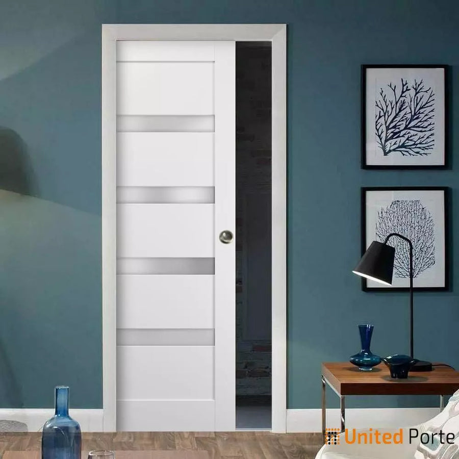 Panel Lite Pocket Door with Frosted Glass | Solid Wood Interior Pantry Kitchen Bedroom Sliding Closet Sturdy Doors | Quadro 4113
