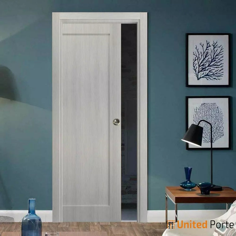 Panel Pocket Door with Hardware | Solid Wood Interior Pantry Kitchen Bedroom Sliding Closet Sturdy Doors | Quadro 4111