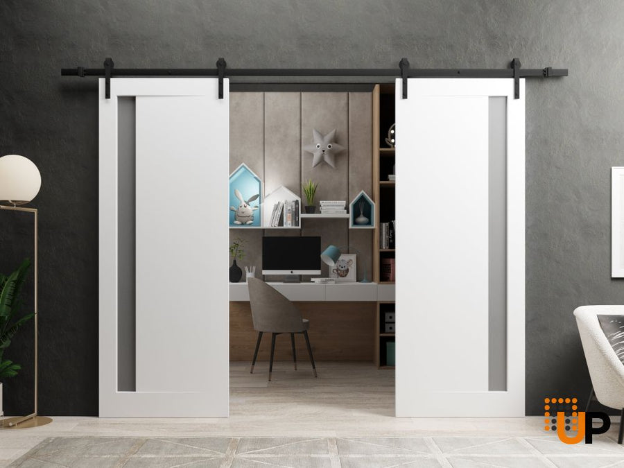 Sliding Barn Door with Hardware | Painted White with Frosted Glass | Modern Solid Panel Interior Doors | Planum 0660