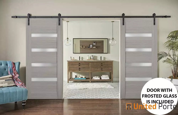 Sliding Barn Door with Frosted Glass | Lite Wooden Solid Panel Interior Doors | Quadro 4113