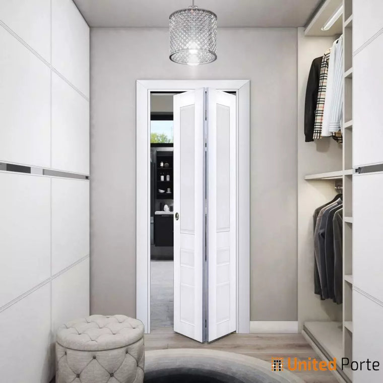 Sliding Closet Bi-fold Door with Decorative Panels | Wood Solid Bedroom Wardrobe Doors | Veregio 7411