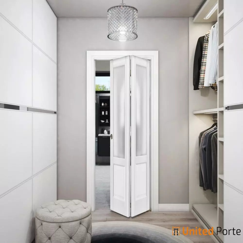 Sliding Closet Bi-fold Doors with Frosted Glass | Wood Solid Bedroom Wardrobe Doors | Lucia 0022