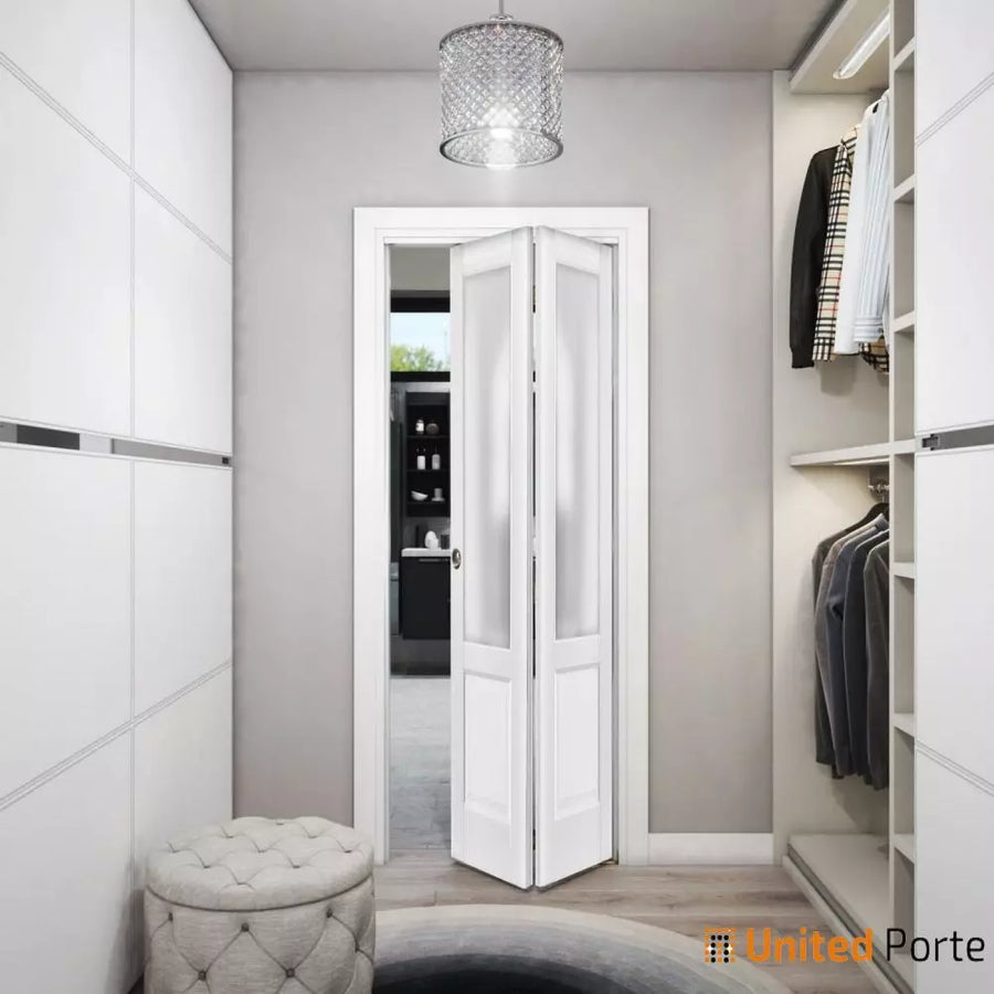 Sliding Closet Bi-fold Doors with Frosted Glass | Wood Solid Bedroom Wardrobe Doors | Lucia 0022