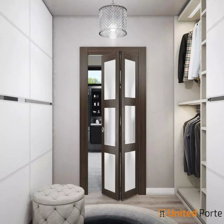 Sliding Closet Bi-Fold Doors with Frosted Glass | Wood Solid Bedroom Wardrobe Doors | Lucia 2552