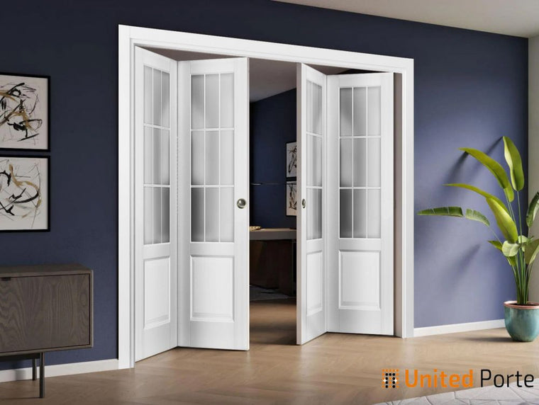 Sliding Closet Bi-fold Door with Frosted Glass | Wood Solid Bedroom Wardrobe Doors | Felicia 3309