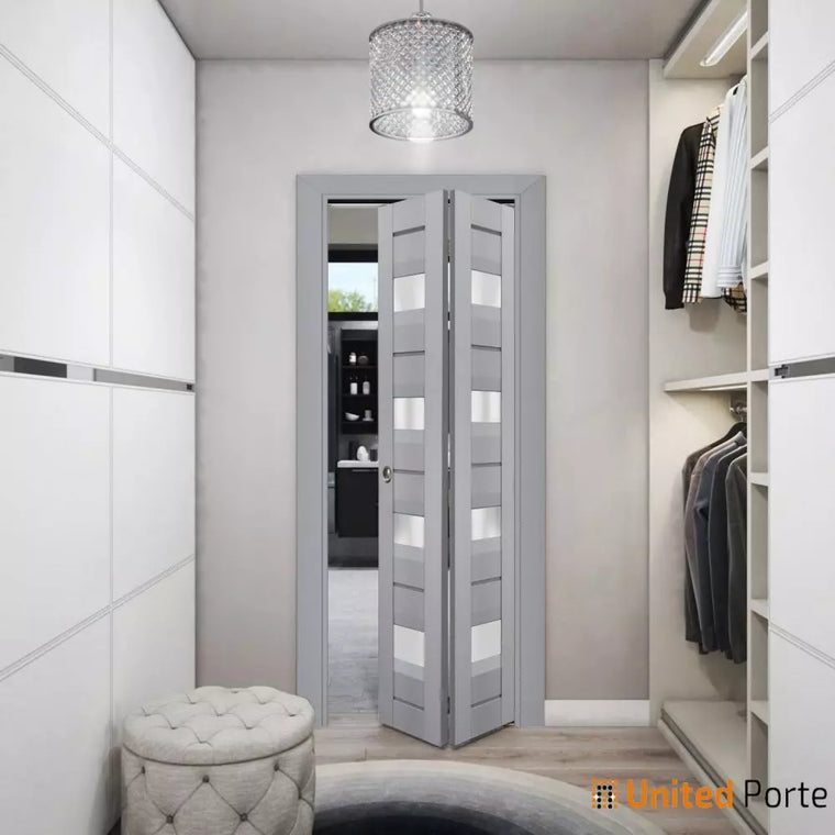 Sliding Closet Bi-fold Doors with Frosted Glass | Wood Solid Bedroom Wardrobe Doors | Veregio 7455