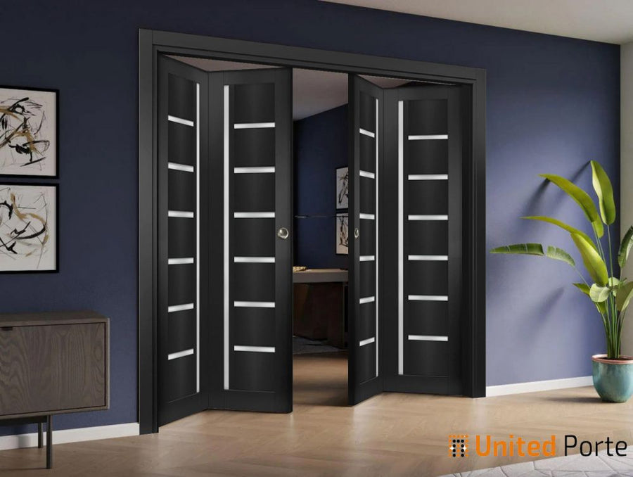 Sliding Closet Bi-fold Doors with Frosted Opaque Glass | Wood Solid Bedroom Wardrobe Doors | Quadro 4088
