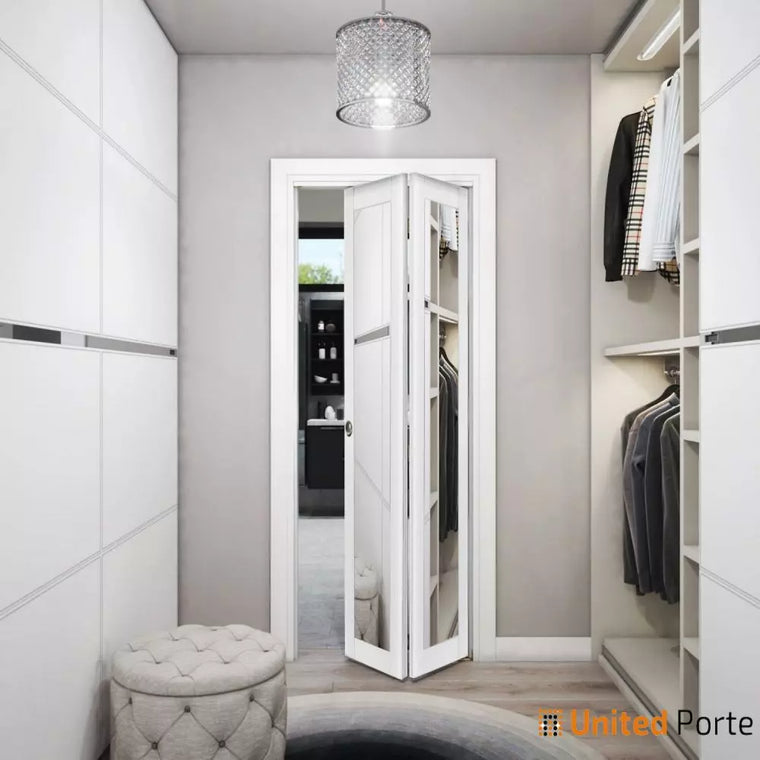 Sliding Closet Bi-fold Doors with Mirror | Wood Solid Bedroom Wardrobe Doors | Lucia 1299