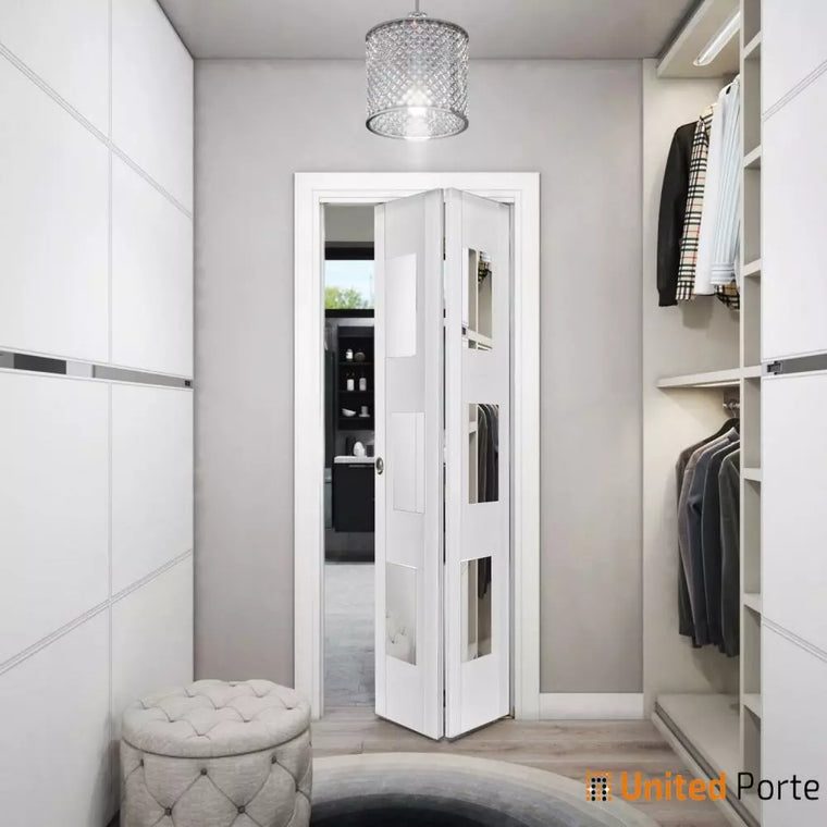 Sliding Closet Bi-fold Door with Mirror | Wood Solid Bedroom Wardrobe Doors | Sete 6999
