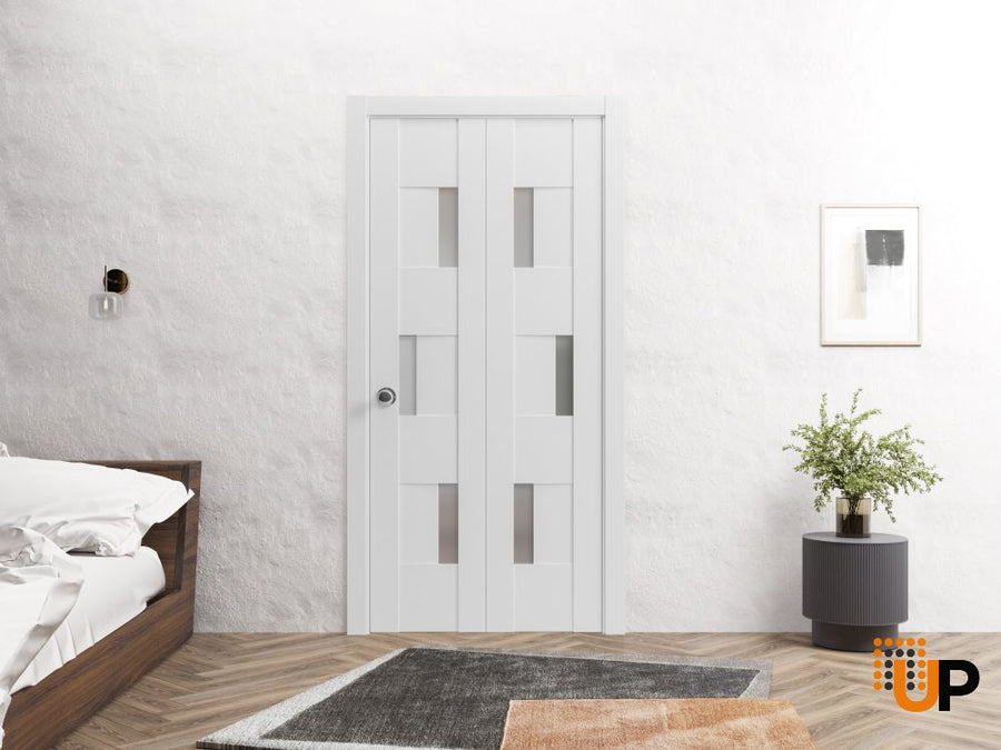 Sliding Closet Bi-fold Door with Opaque Glass | Wood Solid Bedroom Wardrobe Doors | Sete 6933