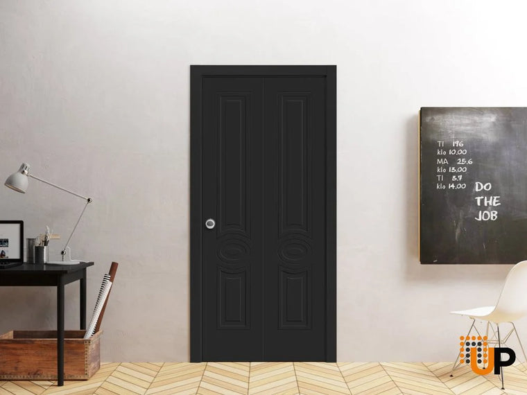 Sliding Closet Bi-fold Door with Decorative Panels | Wood Solid Bedroom Wardrobe Doors | Mela 7001
