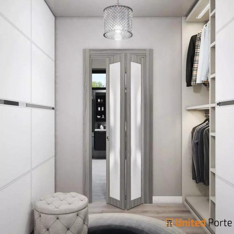 Sliding Closet Bi-fold Doors with Frosted Glass | Wood Solid Bedroom Wardrobe Doors | Planum 2102