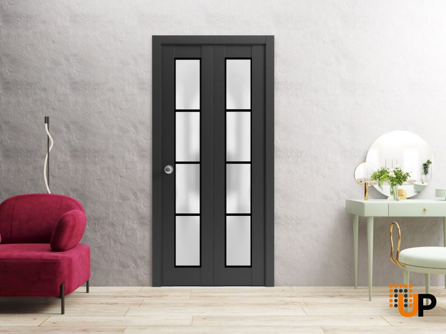 Sliding Closet Bi-fold Doors with Frosted Glass | Wood Solid Bedroom Wardrobe Doors | Planum 2132