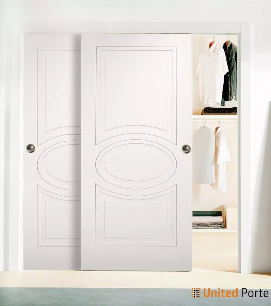 Sliding Closet Bypass Door with Decorative Panels | Wood Solid Bedroom Wardrobe Doors | Mela 7001