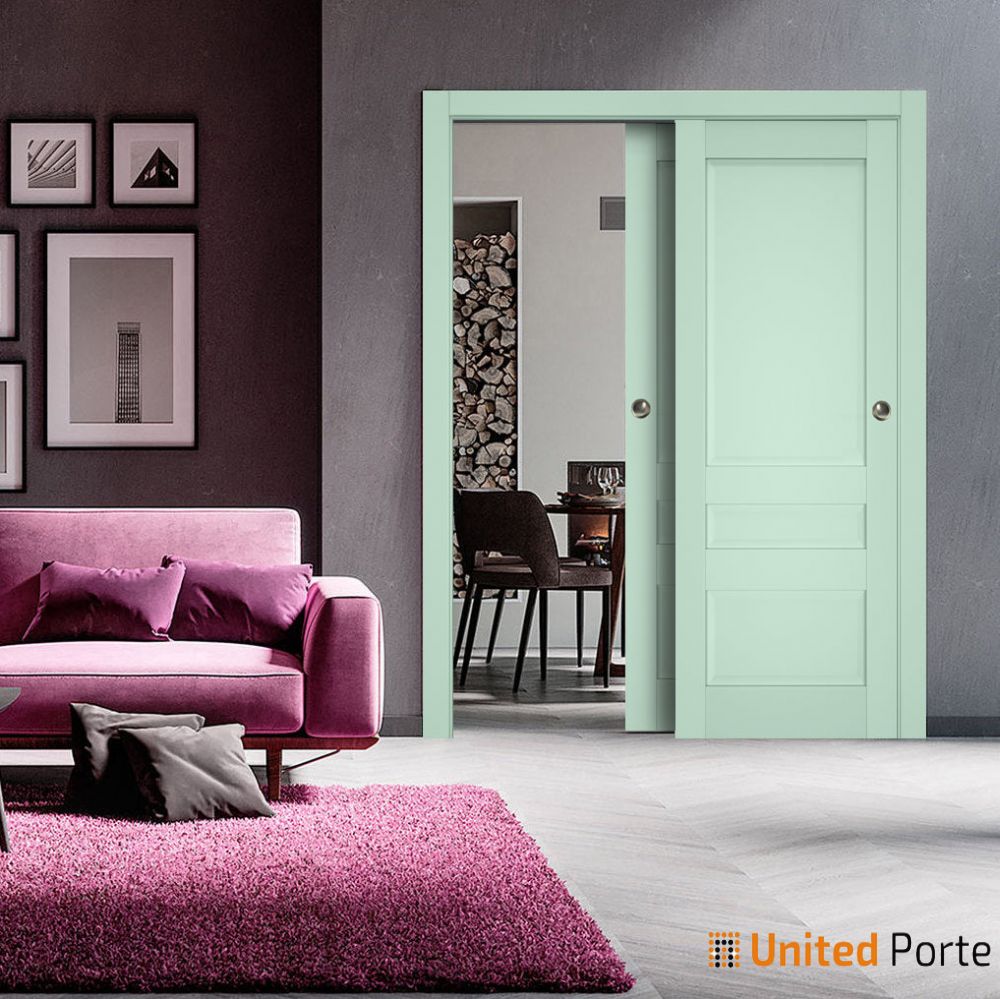 Sliding Closet Bypass Door with Decorative Panels | Wood Solid Bedroom Wardrobe Doors | Veregio 7411