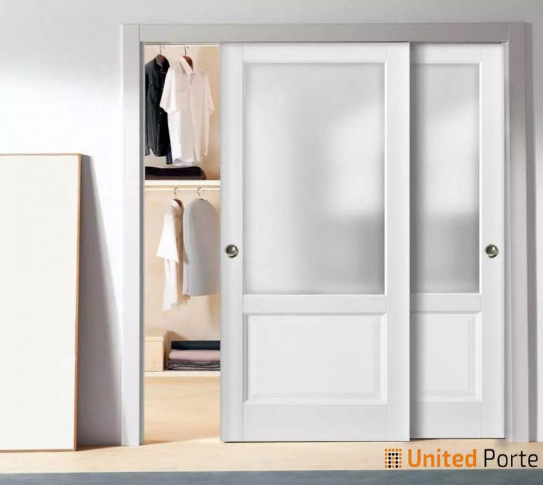 Sliding Closet Bypass Doors with Frosted Glass | Kitchen Lite Wooden Solid Bedroom Wardrobe Doors | Lucia 0022