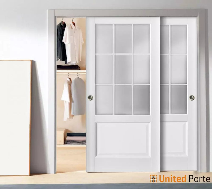Sliding Closet Bypass Door with Frosted Glass | Wood Solid Bedroom Wardrobe Doors | Felicia 3309