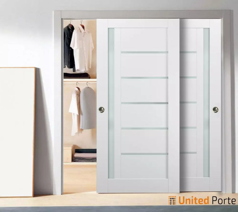 Sliding Closet Bypass Doors with Frosted Opaque Glass | Wood Solid Bedroom Wardrobe Doors | Quadro 4088