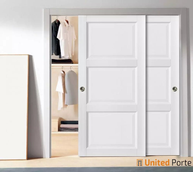 Sliding Closet Bypass Door with Hardware | 3-Panels Wooden Solid Doors | Lucia 2661