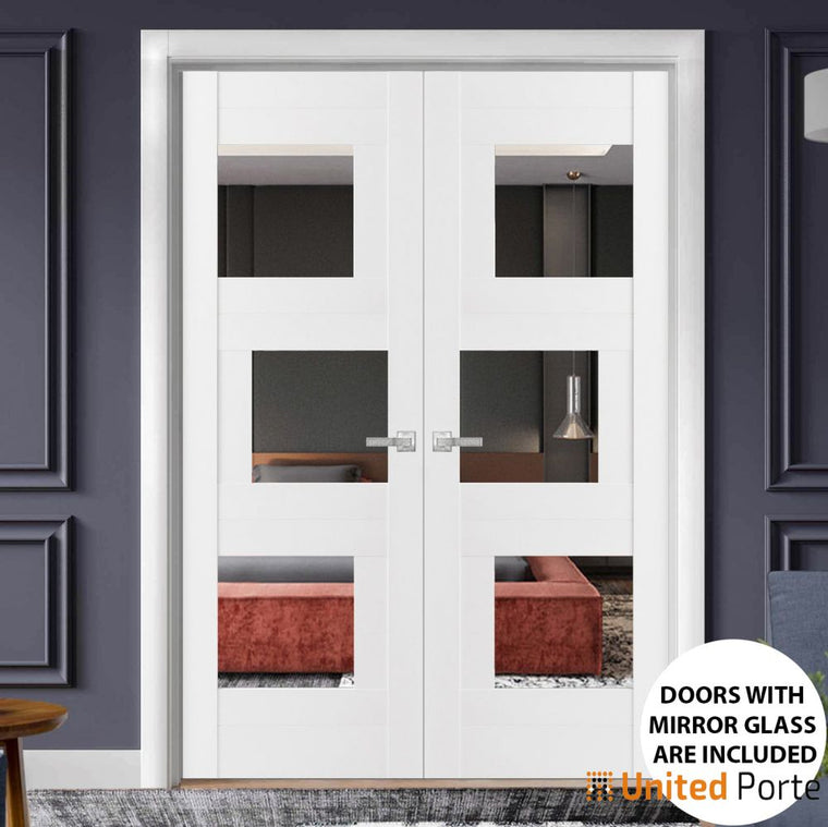 Sliding Closet Bypass Door with Mirror | Wood Solid Bedroom Wardrobe Doors | Sete 6999