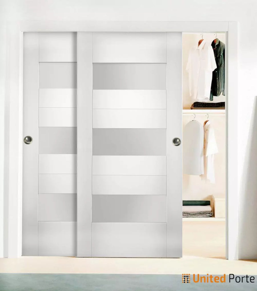 Sliding Closet Bypass Door with Opaque Glass | Wood Solid Bedroom Wardrobe Doors | Sete 6003