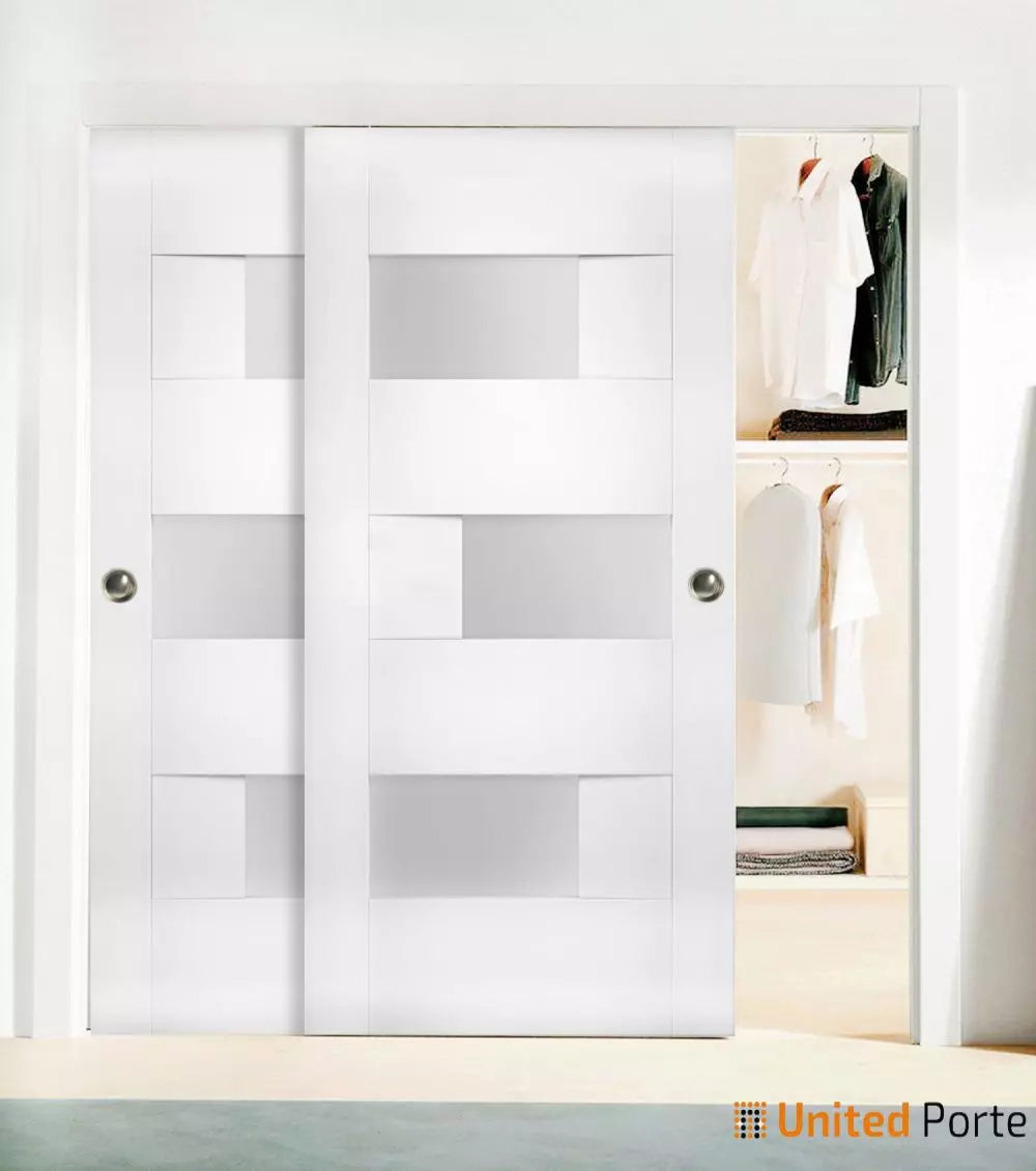 Sliding Closet Bypass Door with Opaque Glass | Wood Solid Bedroom Wardrobe Doors | Sete 6933