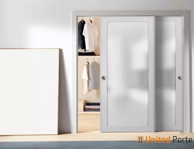 Sliding Closet Bypass Doors with Frosted Glass | Modern Wood Solid Bedroom Wardrobe Doors | Planum 2102