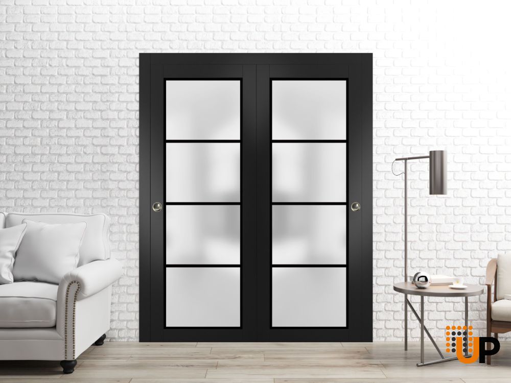 Sliding Closet Bypass Doors with  Frosted Glass | Modern Wood Solid Bedroom Wardrobe Doors | Planum 2132