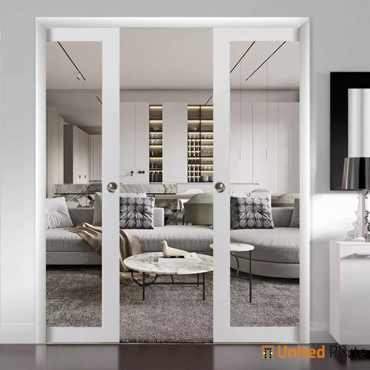 Sliding French Pocket Door with Clear Glass | Solid Wood Interior Bedroom Sturdy Doors | Lucia 2166