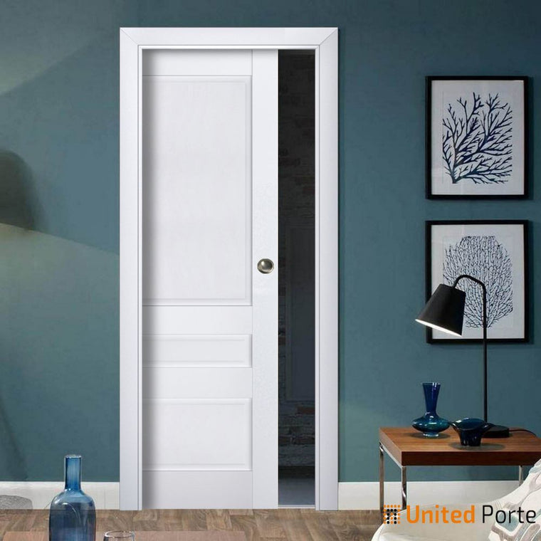Sliding French Pocket Door with Decorative Panels | Solid Wood Interior Bedroom Sturdy Doors | Veregio 7411