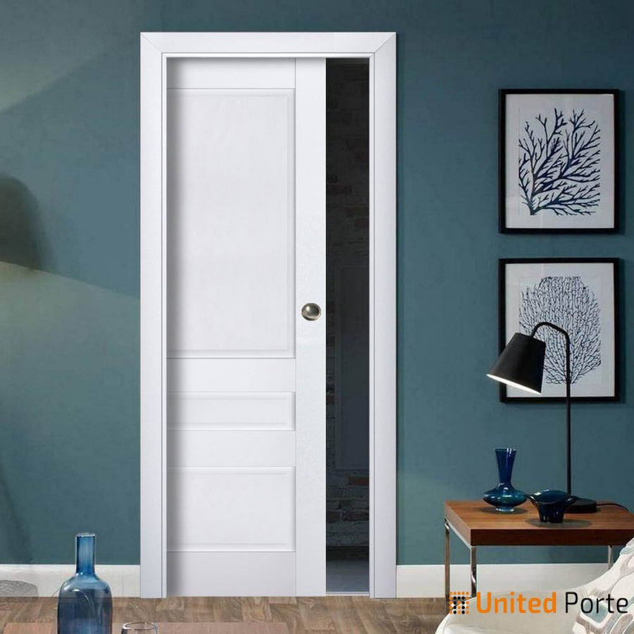 Sliding French Pocket Door with Decorative Panels | Solid Wood Interior Bedroom Sturdy Doors | Veregio 7411