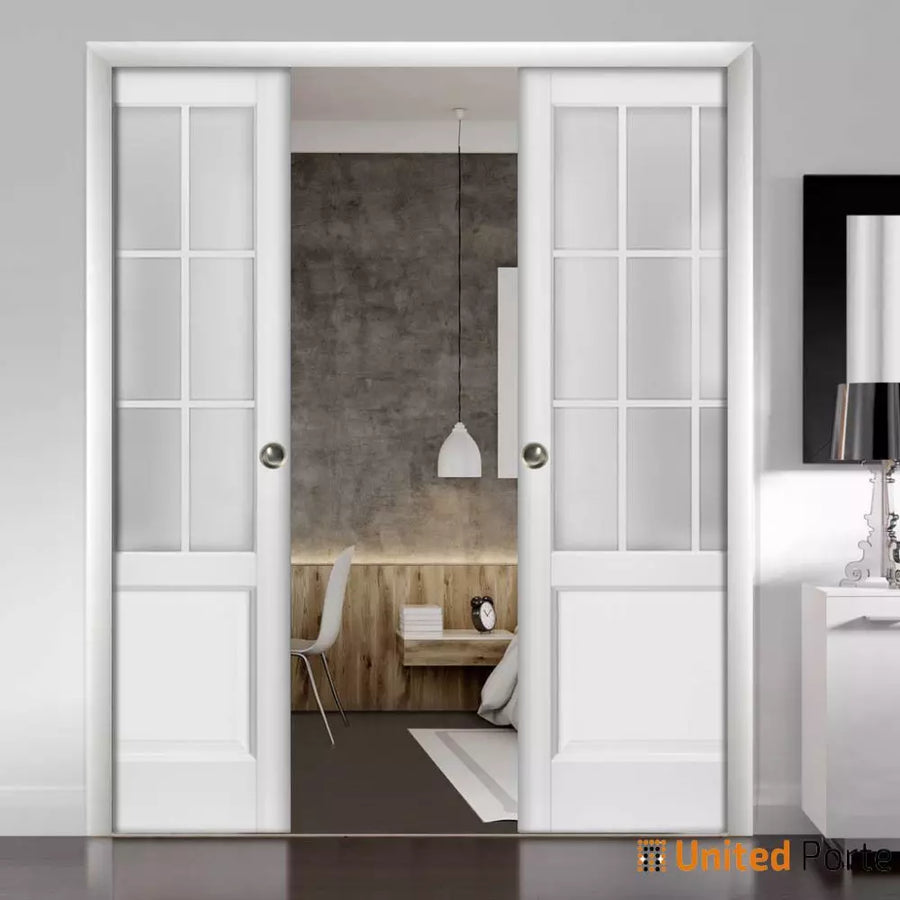 Sliding French Pocket Door with Frosted Glass | Solid Wood Interior Bedroom Sturdy Doors | Felicia 3309
