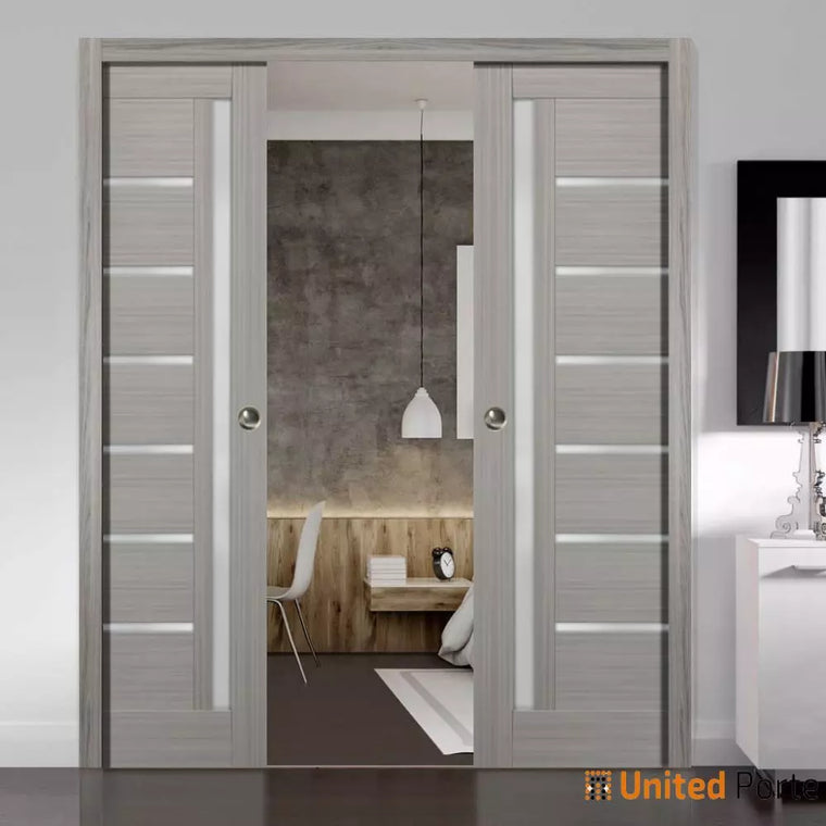 Sliding French Pocket Door with Frosted Opaque Glass | Solid Wood Interior Bedroom Sturdy Doors | Quadro 4088