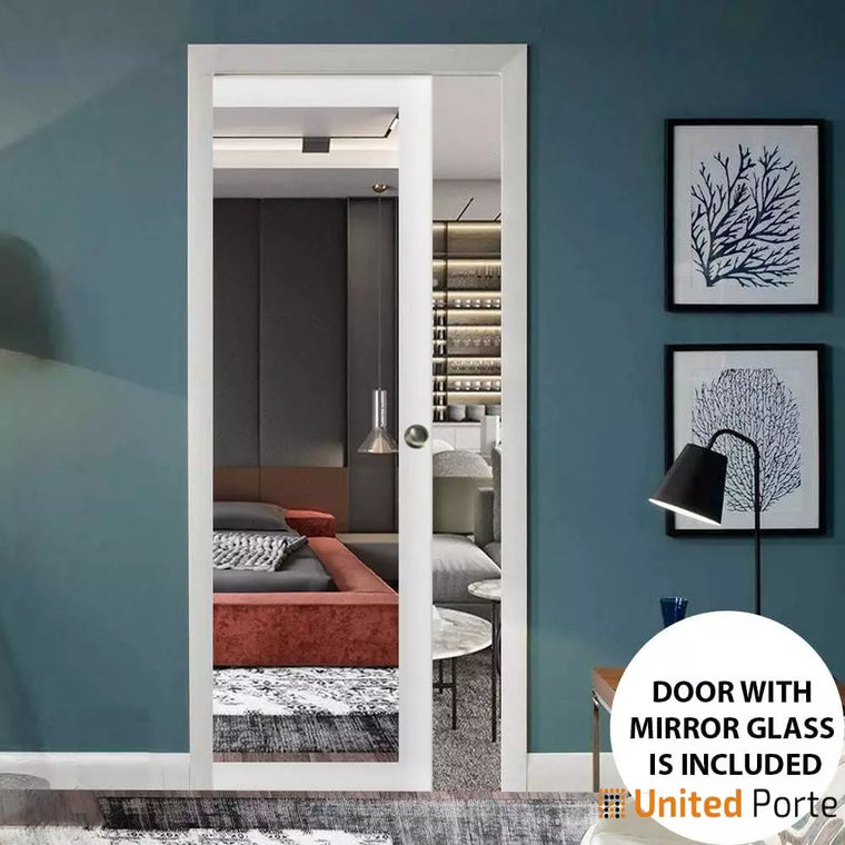 Sliding French Pocket Door with Mirror | Solid Wood Interior Bedroom Sturdy Doors | Lucia 1299