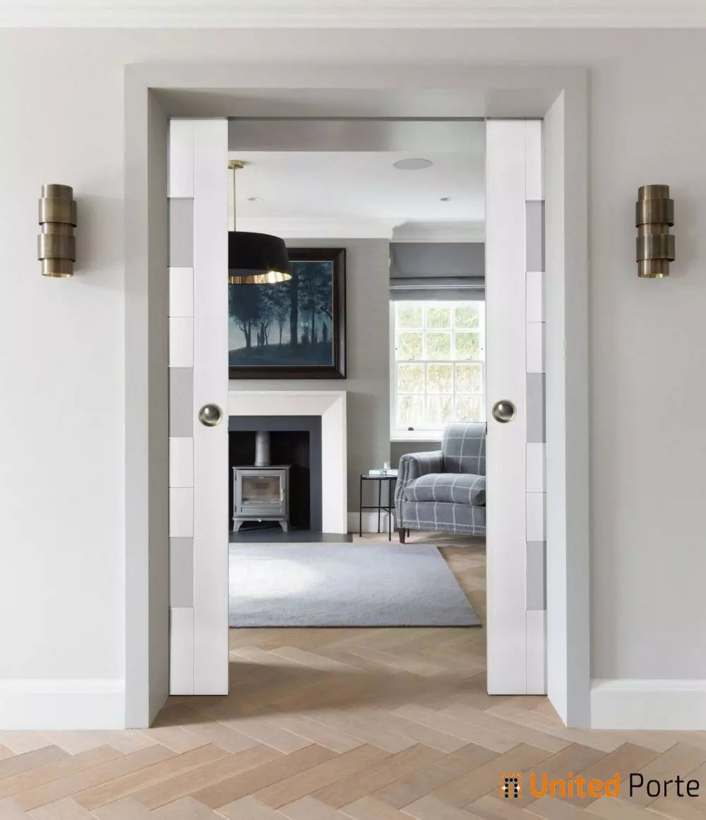 Sliding French Pocket Doors with Opaque Glass | MDF Interior Bedroom Modern Doors | Sete 6003