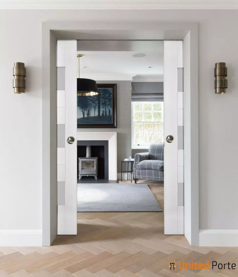 Sliding French Pocket Doors with Opaque Glass | MDF Interior Bedroom Modern Doors | Sete 6003