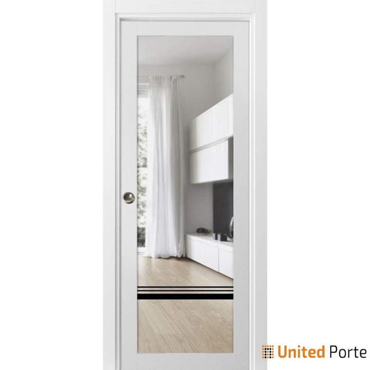 Sliding French Pocket Door with Clear Glass | Solid Wood Interior Bedroom Sturdy Doors | Lucia 2666