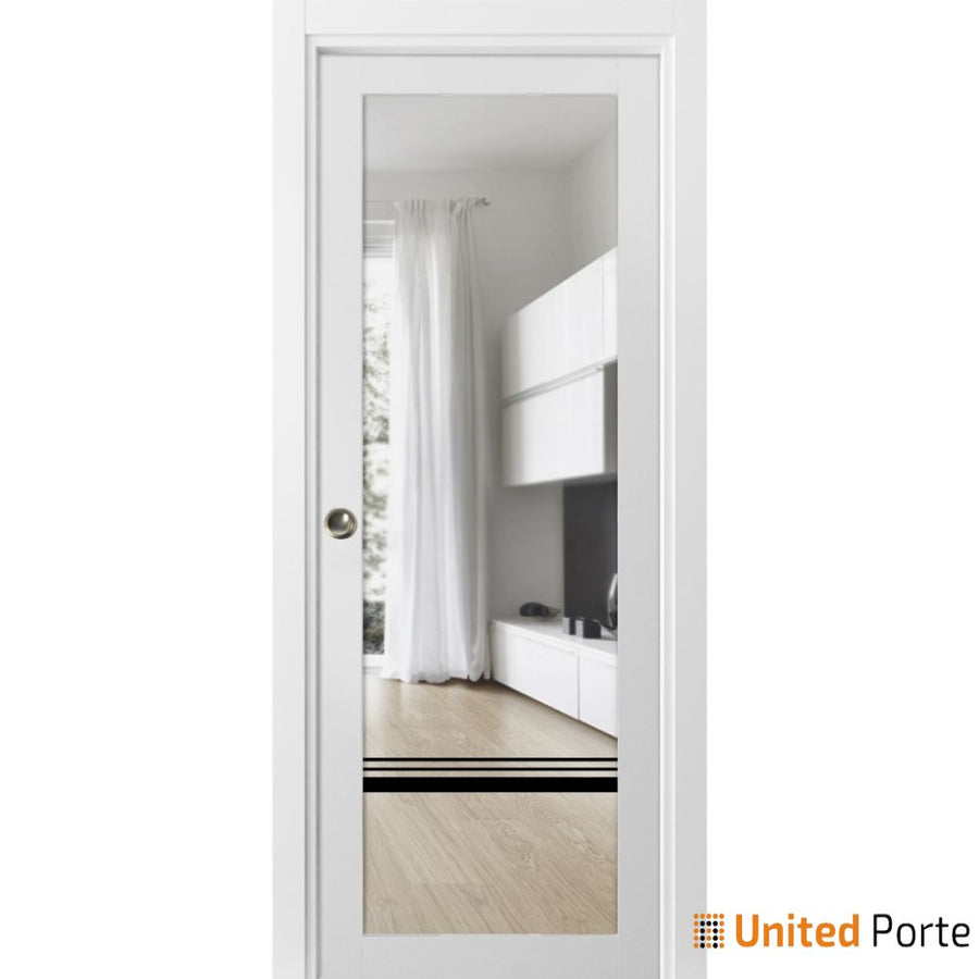 Sliding French Pocket Door with Clear Glass | Solid Wood Interior Bedroom Sturdy Doors | Lucia 2666