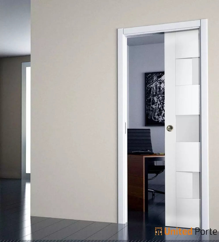 Sliding Pocket Door with Opaque Glass | MDF Interior Bedroom Modern Doors | White Silk | Sete 6933