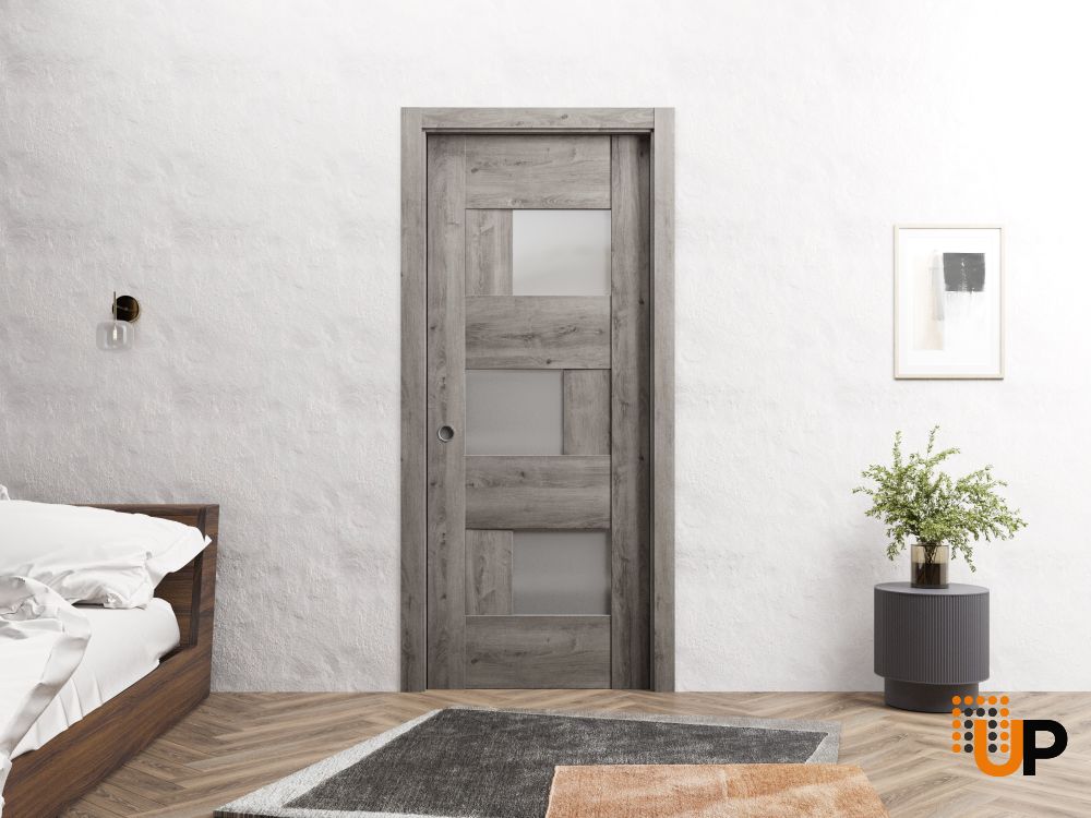 Sliding Pocket Door with Opaque Glass | MDF Interior Bedroom Modern Doors | Sete 6933