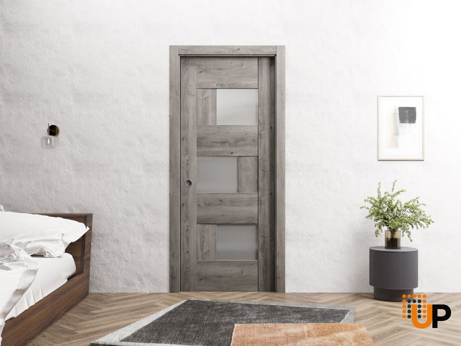 Sliding Pocket Door with Opaque Glass | MDF Interior Bedroom Modern Doors | Sete 6933