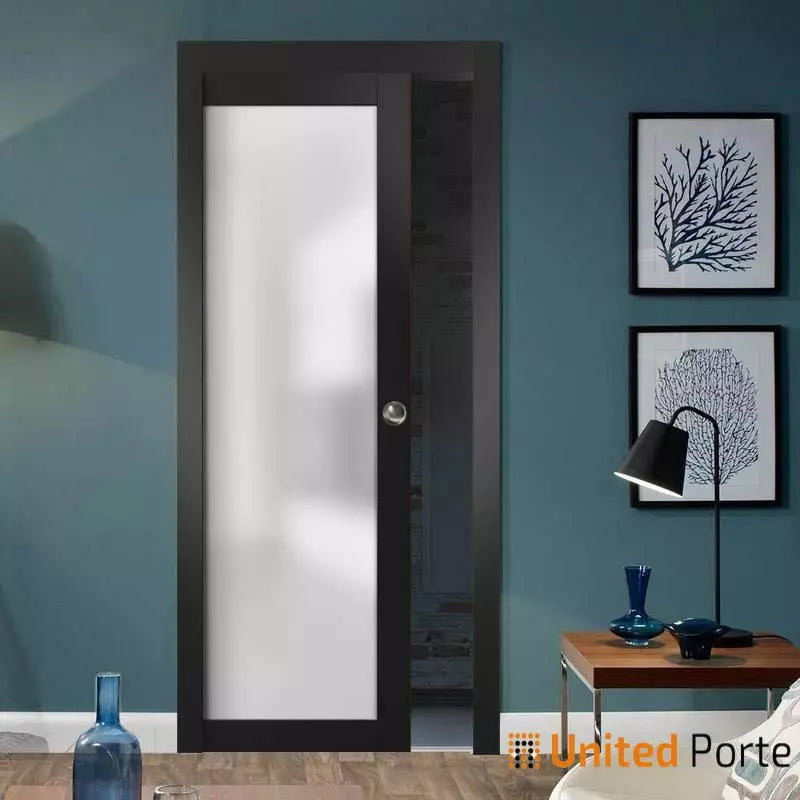 Sliding Pocket Door with Frosted Glass | Solid Wood Interior Bedroom Bathroom Closet Sturdy Doors | Planum 2102
